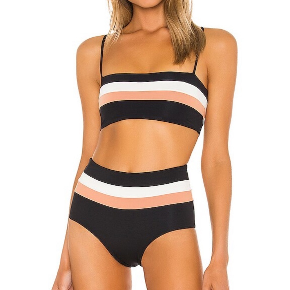 l*space Black, White & Blush Striped High-Waist Bikini